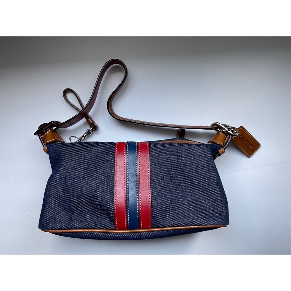 VINTAGE COACH MINI HOBO BAG IN DENIM WITH LEATHER HANDLE AND TRIMMINGS
